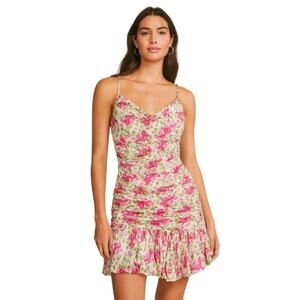 Diane Von Furstenberg 100% Silk Floral Fit Flare Dress Ruching Flutter Skirt 10